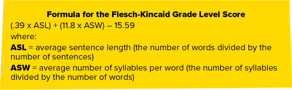 Formula for the Flesch-Kincaid Grade Level Score